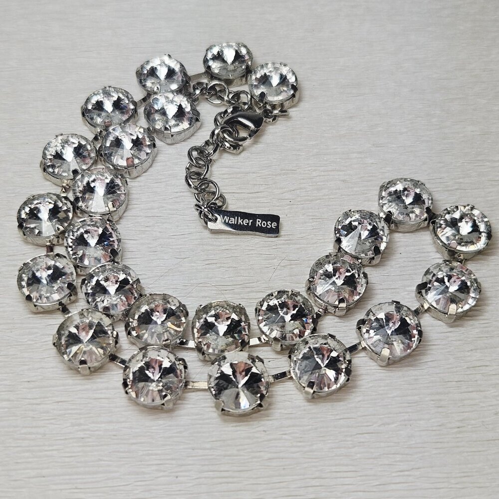 Walker Rose Clear Rivoli Crystal Rhinestone Silver Bling Necklace - Picture 3 of 6